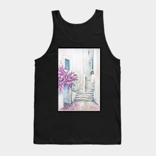 Mediterranean street with bouganville oil painting Tank Top